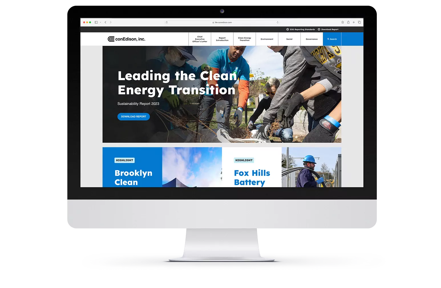 Desktop image of the Con Edison Sustainability Report Homepage